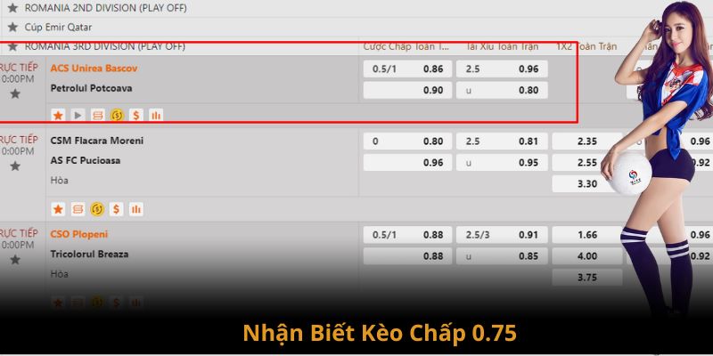 Nhận biết kèo handicap chấp 0.75