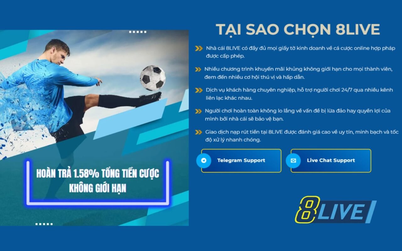 Nhà cái 8LIVE có giao diện website đẹp mắt